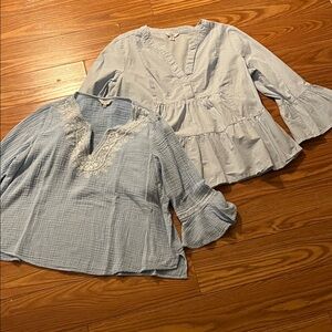 Crown & Ivy Light Blue and White Striped Tops Set of 2 Size XL